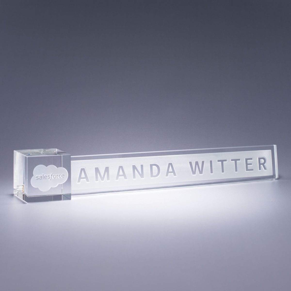 Accent Nameplate - Clear — custom etched by Flawless Awards